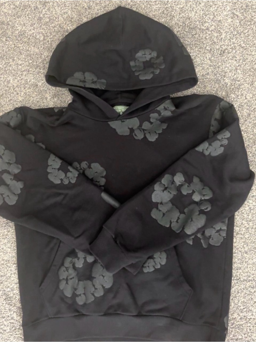 Men's Black Floral-Print Hoodie Sweatshirt